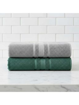 Athom Living - Grey-Green Solid Ultra Soft Cotton Bath Towels (Pack of 2) (M)