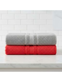 Athom Living - Grey-Red Solid Ultra Soft Cotton Bath Towels (Pack of 2) (M)