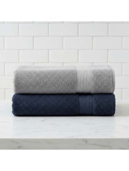 Athom Living - Grey-Navy Blue Solid Ultra Soft Cotton Bath Towels (Pack of 2) (M)