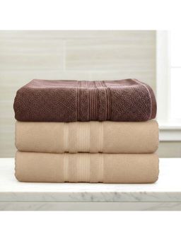 Athom Living - Beige-Brown Solid Ultra Soft Cotton Bath Towels (Pack of 3) (M)