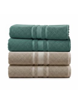 Athom Living - Green-Beige Solid Ultra Soft Cotton Bath Towels (Pack of 4) (M)