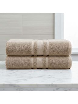 Athom Living - Beige Solid Ultra Soft Cotton Bath Towels (Pack of 2) (M)