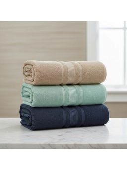 Athom Living - Beige-Mint Green-Navy Blue Solid Ultra Soft Cotton Bath Towels (Pack of 3) (M)