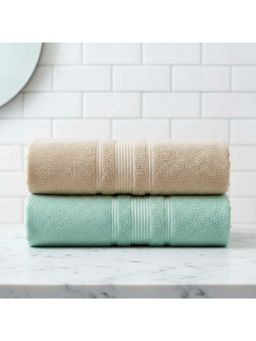 Athom Living - Beige-Mint Green Solid Ultra Soft Cotton Bath Towels (Pack of 2) (M)