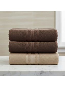 Athom Living - Brown-Beige Solid Ultra Soft Cotton Bath Towels (Pack of 3) (M)