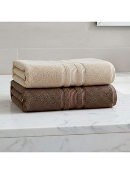 Athom Living - Beige-Brown Solid Ultra Soft Cotton Bath Towels (Pack of 2) (M)