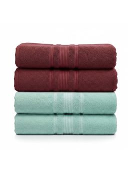 Athom Living - Maroon-Mint Green Solid Ultra Soft Cotton Bath Towels (Pack of 4) (M)