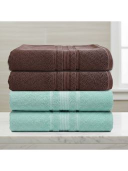 Athom Living - Mint Green-Brown Solid Ultra Soft Cotton Bath Towels (Pack of 4) (M)