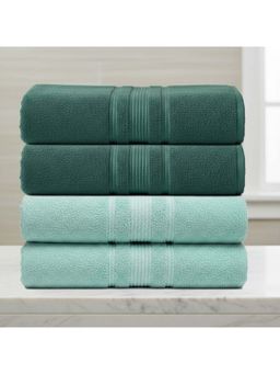 Athom Living - Mint Green and Green Solid Ultra Soft Cotton Bath Towels (Pack of 4) (M)
