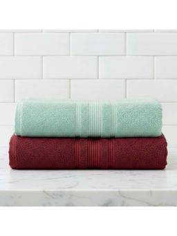 Athom Living - Mint Green-Maroon Solid Ultra Soft Cotton Bath Towels (Pack of 2) (M)