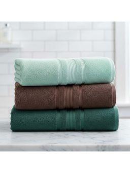Athom Living - Mint Green-Brown-Green Solid Ultra Soft Cotton Bath Towels (Pack of 3) (M)