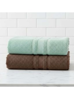 Athom Living - Mint Green-Brown Solid Ultra Soft Cotton Bath Towels (Pack of 2) (M)
