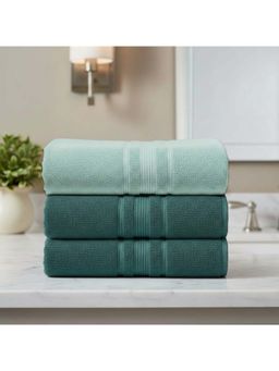 Athom Living - Mint Green and Green Solid Ultra Soft Cotton Bath Towels (Pack of 3) (M)