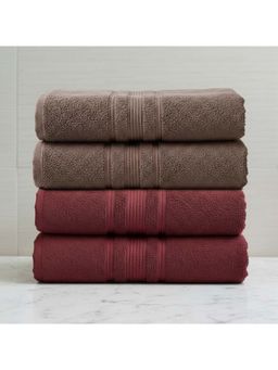 Athom Living - Brown-Maroon Solid Ultra Soft Cotton Bath Towels (Pack of 4) (M)