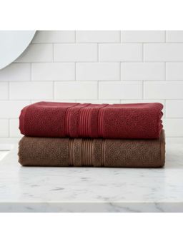 Athom Living - Maroon-Brown Solid Ultra Soft Cotton Bath Towels (Pack of 2) (M)
