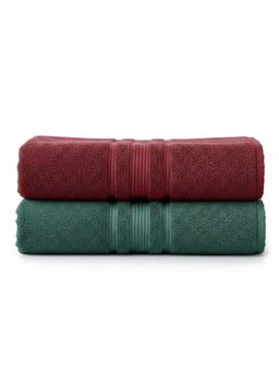 Athom Living - Maroon-Green Solid Ultra Soft Cotton Bath Towels (Pack of 2) (M)