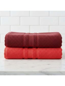 Athom Living - Maroon-Red Solid Ultra Soft Cotton Bath Towels (Pack of 2) (M)