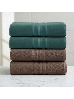 Athom Living - Green-Brown Solid Ultra Soft Cotton Bath Towels (Pack of 4) (M)