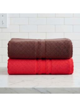 Athom Living - Brown-Red Solid Ultra Soft Cotton Bath Towels (Pack of 2) (M)