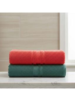 Athom Living - Red-Green Solid Ultra Soft Cotton Bath Towels (Pack of 2) (M)