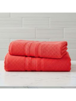 Athom Living - Red Solid Ultra Soft Cotton Bath Towels (Pack of 2) (M)