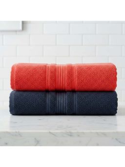 Athom Living - Red-Navy Blue Solid Ultra Soft Cotton Bath Towels (Pack of 2) (M)