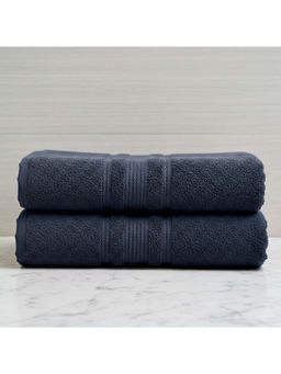 Athom Living - Navy Blue Solid Ultra Soft Cotton Bath Towels (Pack of 2) (M)