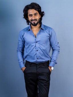 JAVINISHKA - Bluish Blue Solid Party Wear Slim Fit Linen Shirt