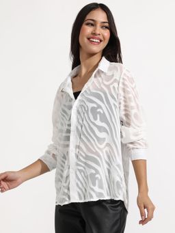 PINACOLADA - Women's Daisy White Self Design Sheer Shirt
