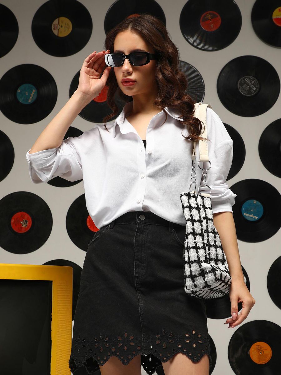 Women's Daisy White Solid Oversized Shirt