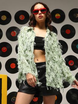 PINACOLADA - Women's Pistachio Green All-Over-Tassel Shirt