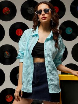 PINACOLADA - Women's Sky Blue See-Through Square Oversized Shirt