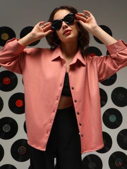 PINACOLADA - Women's Salmon Pink Solid Oversized Shirt