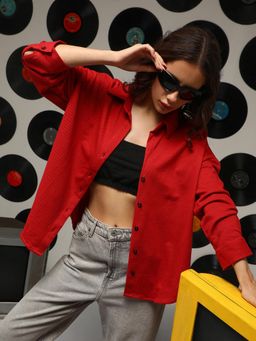 PINACOLADA - Women's Scarlet Red Solid Oversized Shirt