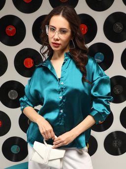 PINACOLADA - Women's Teal Satin Oversized Shirt