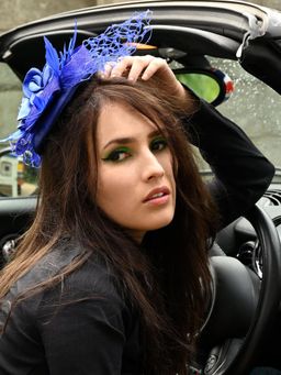 Odette - Blue Floral Netted Veil Fascinator