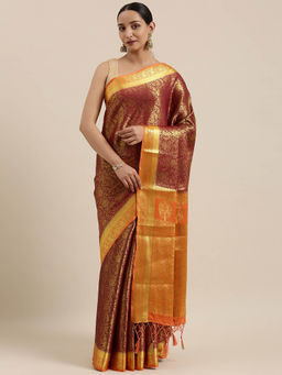 Mimosa - Kanchipuram Style Art Silk Saree Purple With Unstitched Blouse