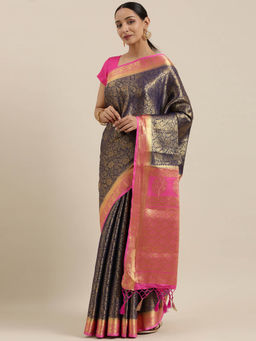 Mimosa - Women Kanjivaram Style Silk Saree With Unstitched Blouse