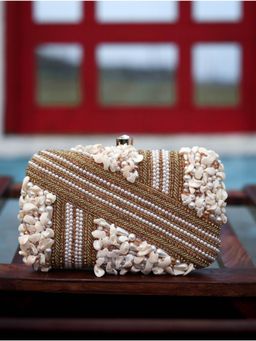 NR by Nidhi Rathi - Gold-Toned & White Embellished Box Clutch