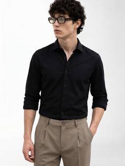 Jack & Jones - Black Solid Cotton Slim Fit Shirt