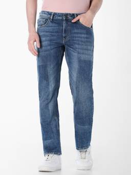 Jack & Jones - Blue Solid Cotton Regular Fit Jeans