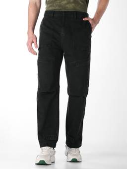 Jack & Jones - Black Solid Cotton Loose Fit Jeans