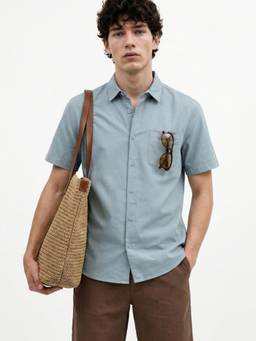 Jack & Jones - Green Solid Cotton Linen Regular Fit Shirt