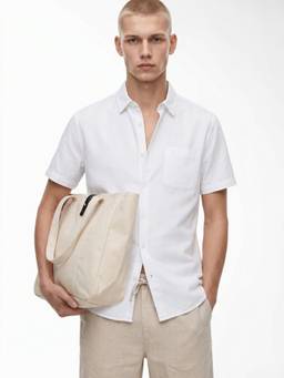 Jack & Jones - White Solid Cotton Linen Regular Fit Shirt