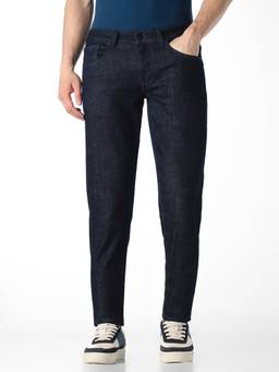 Jack & Jones - Indigo Solid Cotton Blend Slim Fit Jeans