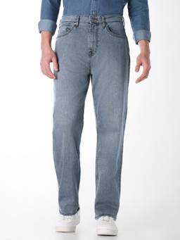 Jack & Jones - Blue Solid Cotton Loose Fit Jeans