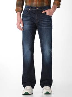 Jack & Jones - Indigo Solid Cotton Blend Bootcut Fit Jeans