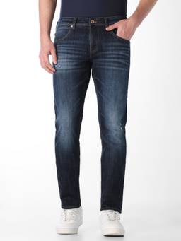 Jack & Jones - Indigo Solid Cotton Blend Slim Fit Jeans
