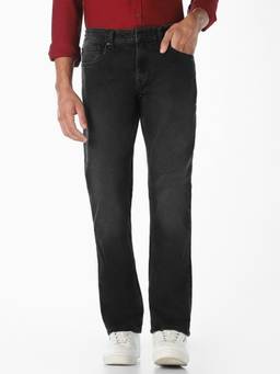 Jack & Jones - Black Solid Cotton/Elastane Regular Fit Jeans