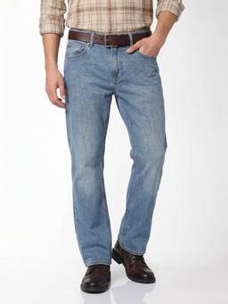 Jack & Jones - Blue Solid Cotton/Elastane Bootcut Fit Jeans